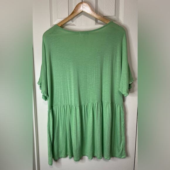 One World Green V Neck Peplum Studded Short Sleeve Blouse 2X - Picture 5 of 5